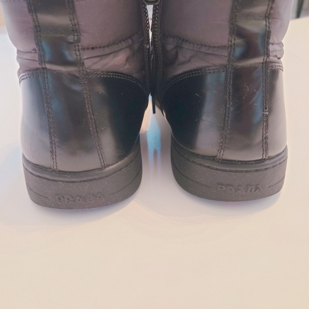 PRADA Mens High Top Nylon And Leather Red Stripe Luna Rosa Sport Style Sneaker - Picture 3 of 8